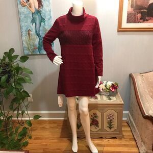 Textured Long Sleeve Cowl Turtleneck Knit Dress Pockets Sz M NWT